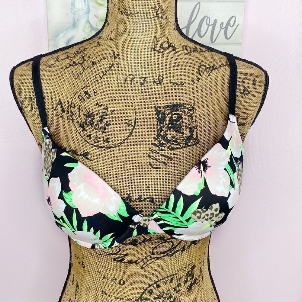 Pink Victorias Secret Wear Everywhere‎ Tropical Floral Print Push-Up Bra 32D